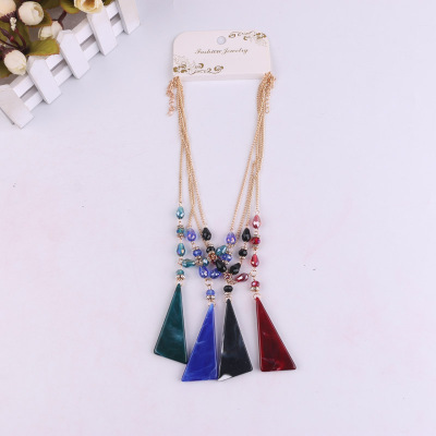 Geometric triangle necklace simple long crystal beaded popular necklace girl ornaments