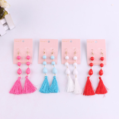 Projected new natural crystal round bead multi-colored tassel earrings