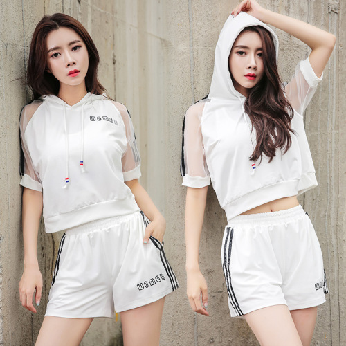 Summer hooded Workout Clothes Sportswear Running Sports Suit Women‘s Loose plus Size Mesh Yoga Clothes Slimming Shorts