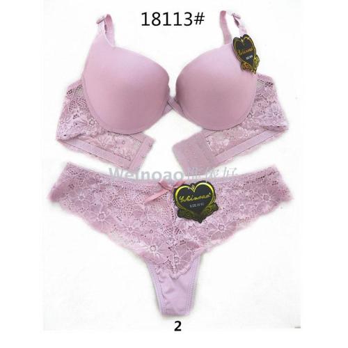 cross-border foreign trade new comfortable glossy sexy underwear top thin bottom thick lace stitching bra set