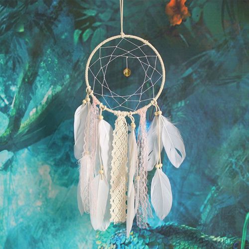 indian aerial ornaments lace dream catcher white feather wind chimes wall decoration valentine‘s day gift