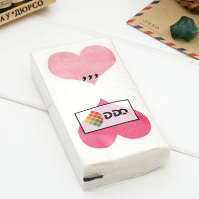 粉色爱心印花餐巾纸 原生木浆纸巾 家用便携式柔软小包面巾纸