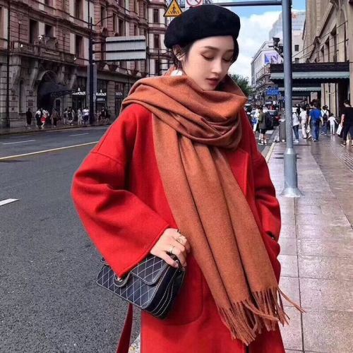 japanese uoni pure color wool scarf thickened warm autumn and winter women‘s long versatile korean style scarf shawl