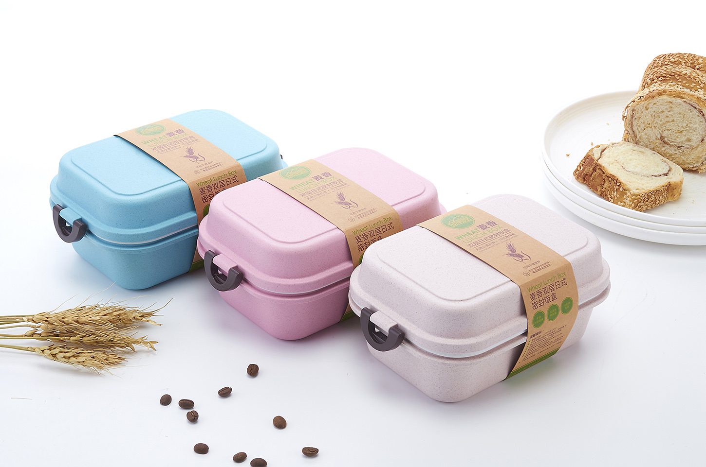 麦香双层日式密封饭盒清新麦香饭盒便当盒学生日式午餐带盖微波炉保温