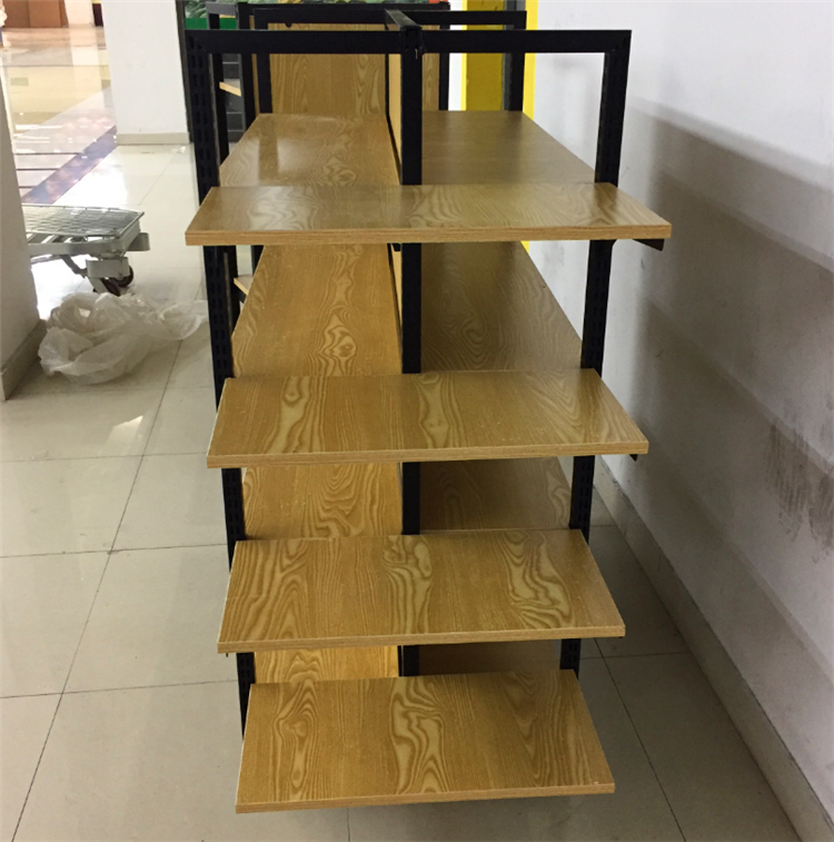 精品店母婴店双面钢木货架无柱端头，现货，支持定制
