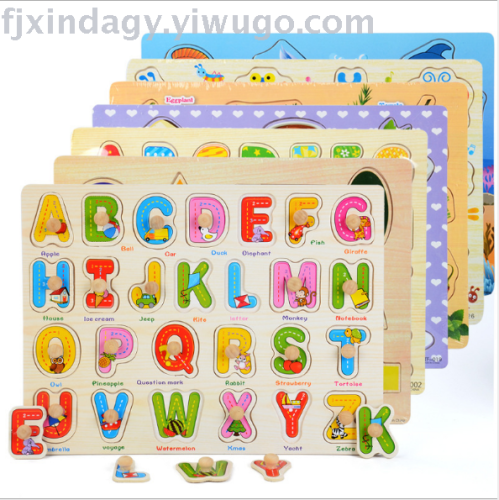 factory direct hand holding puzzle board children‘s early education educational wooden toys digital alphabet fruit geometry shape