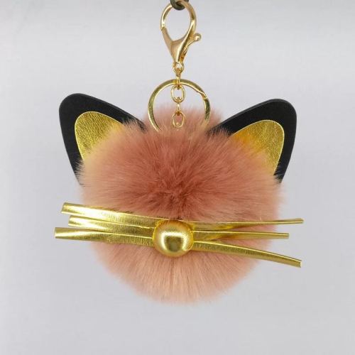 cute Cat Keychain Pendant Fur Ball PU Leather Cartoon Animal Kitten Bags Car Ornaments Customization