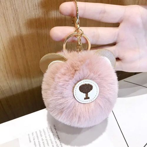 cute bear fur ball keychain pu material plush pendant imitation rex rabbit fur ball pendant teddy bear