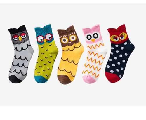 Spring and Autumn Korean New Cotton Women‘s Socks Three-Dimensional Cute Owl Women‘s Mid-Calf Socks Wholesale