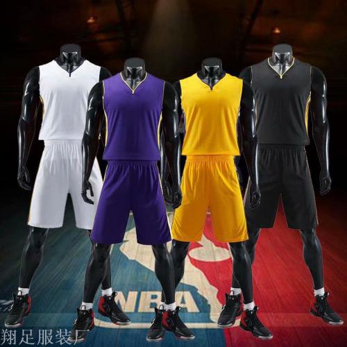 nba lakers basketball uniform in stock， customized， adult children‘s basketball training clothes， competition confrontation clothes