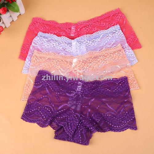 new sexy lace mid-waist underwear seamless hollow out see-through large size women‘s briefs