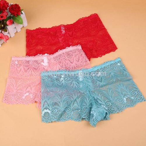 foreign trade sexy lace women‘s underwear mid-waist breathable hollow see-through comfortable women‘s briefs