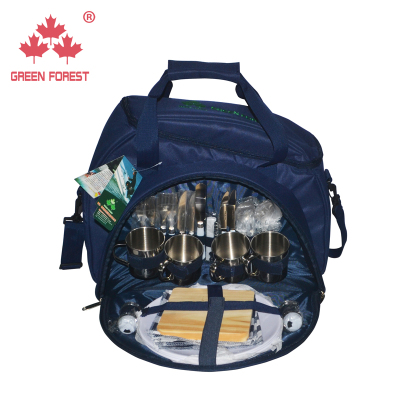 Green light forest outdoor 4 people steel cup picnic bag outdoor tableware bag double shoulder meal bag 