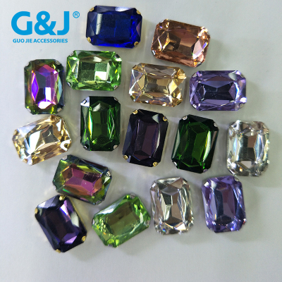 Imitation table crystal glass rectangular material diamond on the four claw copper iron stainless steel hand sewing bead 