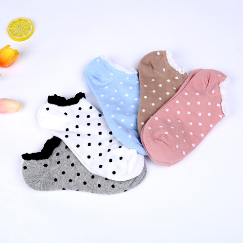 Girls‘ Cotton Spotted Boat Socks Spring Invisible Socks Non-Slip Socks