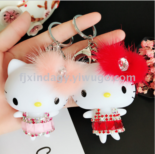 keychain cartoon cute doll diamond pig hello kitty car men and women bag mink hair key chain pendant wholesale