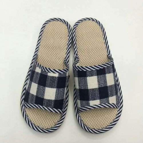 New Large Plaid Korean Style Linen Open Indoor Home Slippers Linen Slippers 