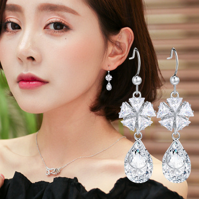 Flower drop red temperament is medium long paragraph earring is vogue and contracted argent ear is acted the role of ear of Japan and Korea ear pendant joker ear nail female