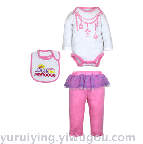 3-piece long ha + trousers + bib embroidered clothes bib long sleeve clothes