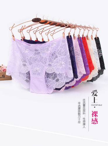 autumn and winter hot new cotton lace underwear women‘s mid-waist hip lifting lace large size briefs