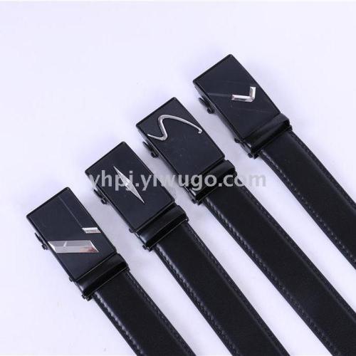 Men‘s Three-Dimensional Automatic Buckle Simple Style 158 Pattern Automatic Half Tooth Retention for Three Years Men‘s Leather Belt