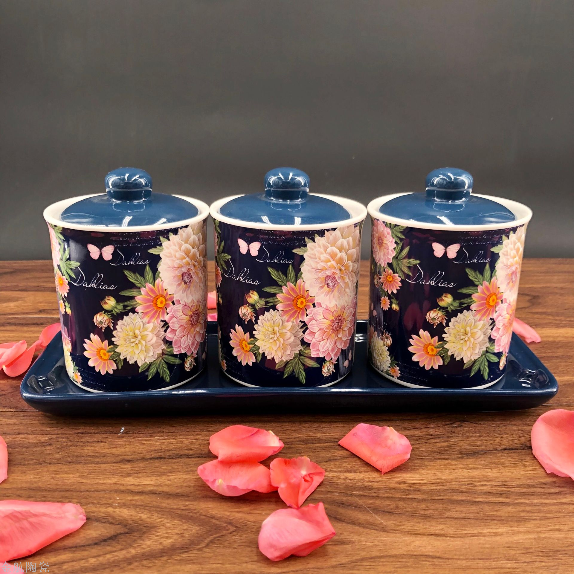 陶瓷调味罐 密封罐 盐罐 调味罐欧式田园风 精美摆件_金航陶瓷_义乌购