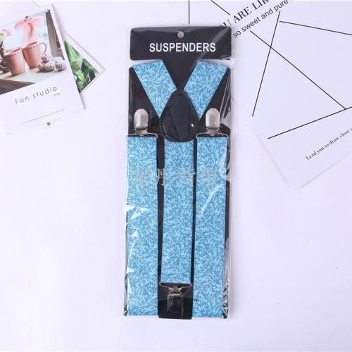 Factory Direct Sales Adult Blue Pattern Strap Three Clip Strap Suspenders