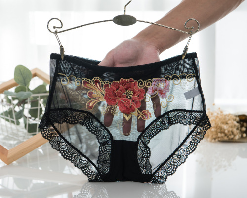 sexy lace underwear women‘s new embroidered lace seamless women‘s large size mesh mid-waist briefs underwear manufacturer