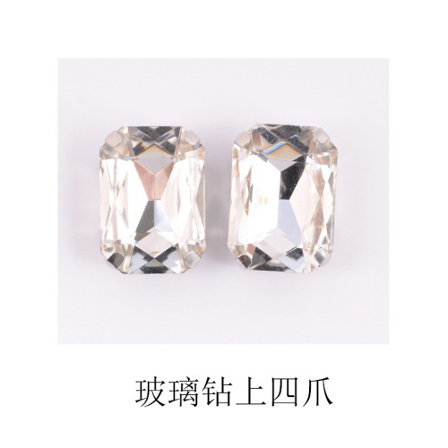 Hot Selling Pointed Bottom AF Hand-Stitched Glass Charms Gemstones Sequins Rectangular Claw Settings Wedding Dress Women‘s Fashion Shoes Collar Accessories