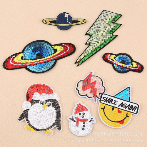 duo ku pet sequin embroidery factory direct sales planet lightning snowman adhesive patch clothing shoes and hats bag accessories
