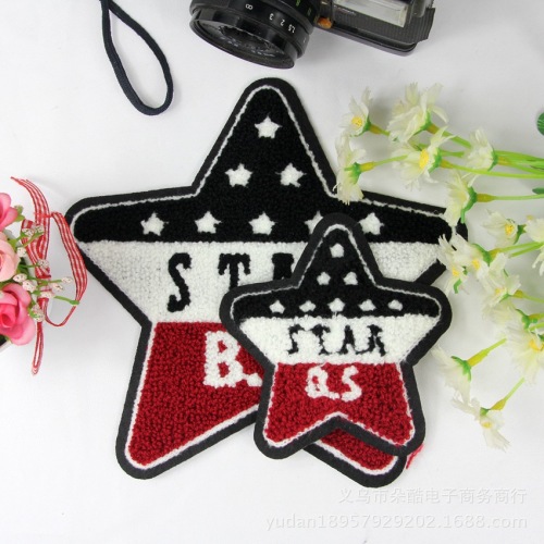 clothing accessories new three-color letter five-pointed star towel embroidery cloth stickers wholesale large group clothes hand sewing patch