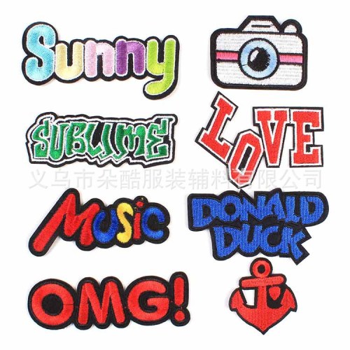 duo ku combination cloth stickers english letters patch stickers computer embroidery high-end clothing accessories factory direct hair