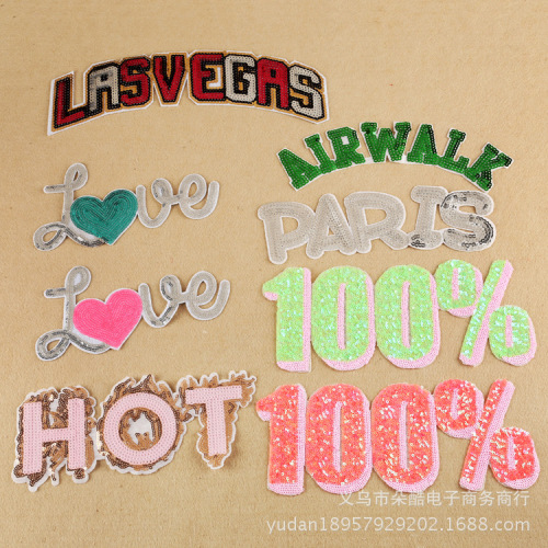Sequin Embroidery Letter Cloth Stickers High-End Clothing Accessories Patch Stickers Bag Accessories Sequins Spot Factory Direct Sales
