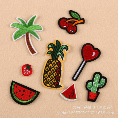 flower cool embroidery cloth stickers wholesale fruit coconut cactus diy patch shoes bag clothing accessories brooch spot