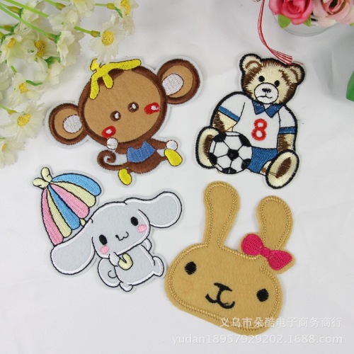 cartoon rabbit embroidery cloth stickers wholesale children‘s clothing accessories adhesive ironing patch monkey bear factory direct spot