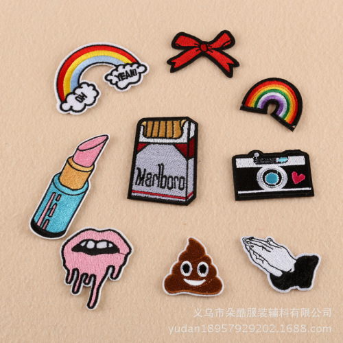 duo cool embroidery clothing accessories wholesale cloth stickers export to european and american patch patch manufacturers spot rainbow poop camera
