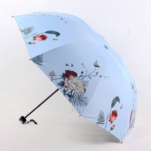 Sun Protection Thickening vinyl Umbrella Dual-Use Umbrella Sunny and Rainy Folding Tri-Fold Umbrella Creative Flower 8-Bone Sunshade Umbrella