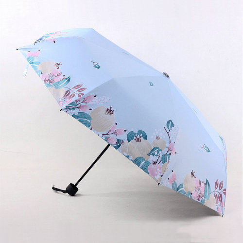 chunsheng vinyl semi-shading fiber bone plywood tri-fold umbrella sun protection folding umbrella for both sunny and rainy