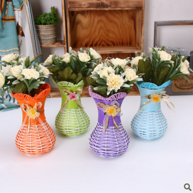 Creative tieyi weaving artificial flower arrangement vase flower mouth plastic flower basket home decoration pieces factory direct sales