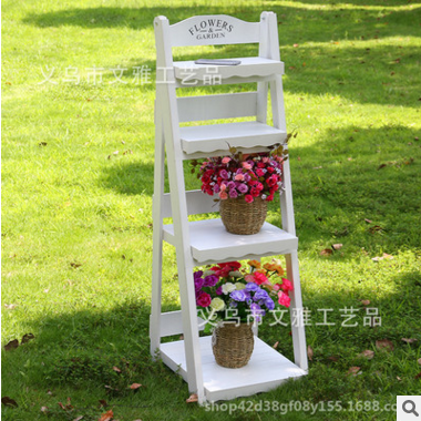 Special flower rack depth wood flower rack outdoor balcony folding multi-layer flower rack four layers of white solid close