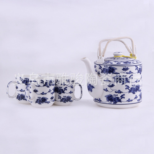 Factory Supply Bridge Qingshan Good Water Pattern Tea Set Gift Box Packaging 5-Head Set Ceramic Tea Set