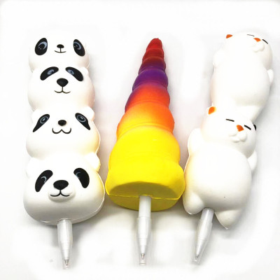 Factory Direct sale Spot hot style Squish decompression PU slow Springback Simulation Toys Four Panda Pen Pen Cap