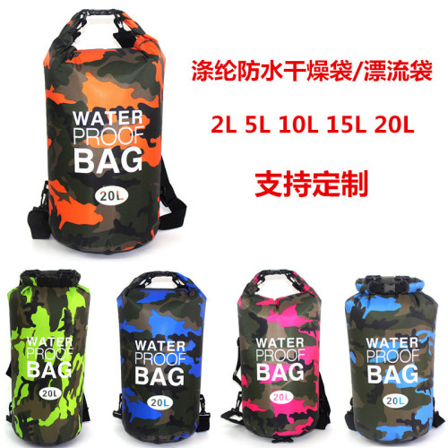 cross-border hot selling camouflage outdoor waterproof bag shoulder waterproof bucket bag beach bag outdoor waterproof bag customization