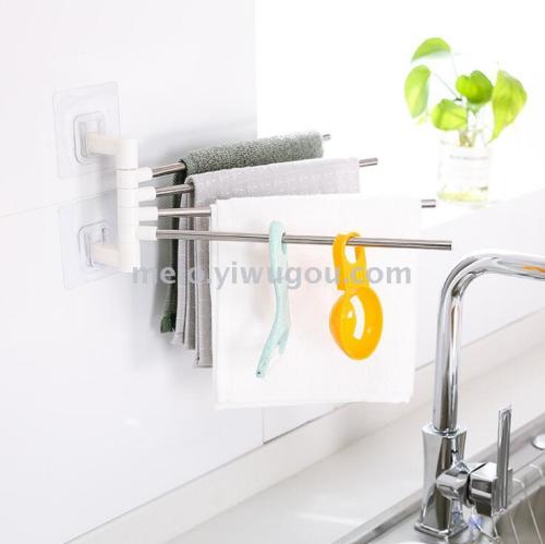 No Trace Stickers Four-Bar Towel Rack， Stainless Steel Towel Rack， kitchen Bathroom 