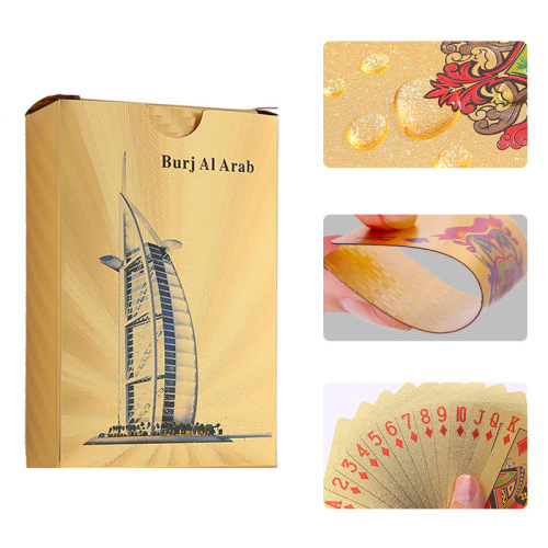 New Dubai Style 24K Waterproof Gold Foil Poker Pet Gold Plated Gold Poker Plastic Card Cross-Border Supply Wholesale