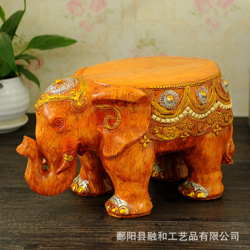 Resin Crafts Imitation Wood Shoe Changing Stool Thai Crafts Antique Elephant Home Decoration