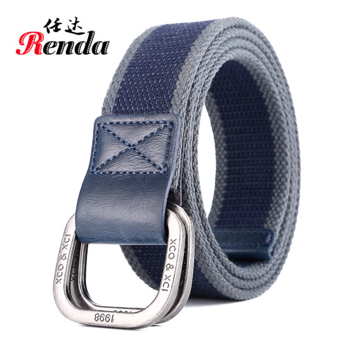 Double Ring Buckle Casual Canvas Belt Unisex Fashion Fabric Belt Pu Edging Pants Belt Original Batch