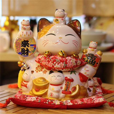 13 inch ceramic fortune cat eight into wealth piggy bank crafts store opened sw1301