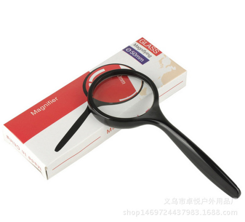 factory direct sales 50mm crank magnifying glass curved handle 5 times reading reading magnifying glass
