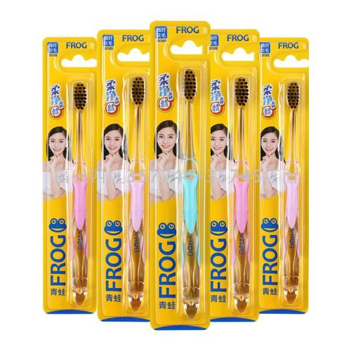 Frog 190B Bamboo Charcoal Carbon Black Soft Hair Adult Universal Toothbrush a Box of 144 PCs